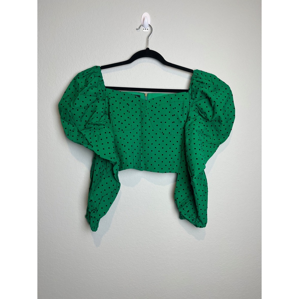 Beulah Style Green Polka Dot‎ Puff Sleeve Corset Crop Top BC2140 Womens Medium